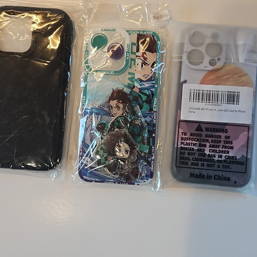 3 pack iPhone 14 Pro protective‎ painted case  (anime,black, and sunset)
